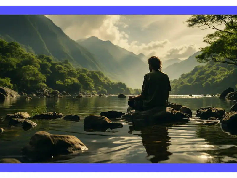 Un uomo anziano in meditazione profonda, in un ambiente luminoso e tranquillo, concentrato mentre prega in modo consapevole e sereno.