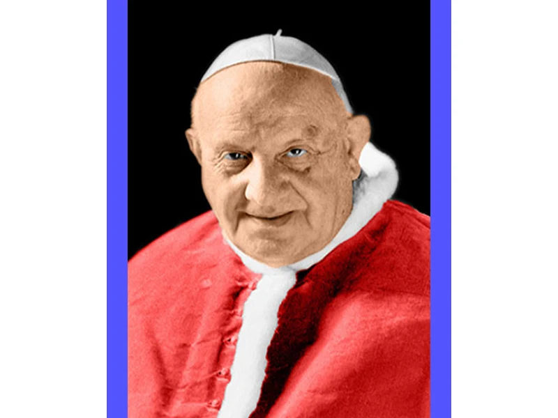 Papa Giovanni XXIII con le mani giunte in preghiera, simbolo della sua profonda spiritualità e del suo cuore generoso che ha ispirato milioni di fedeli in tutto il mondo.